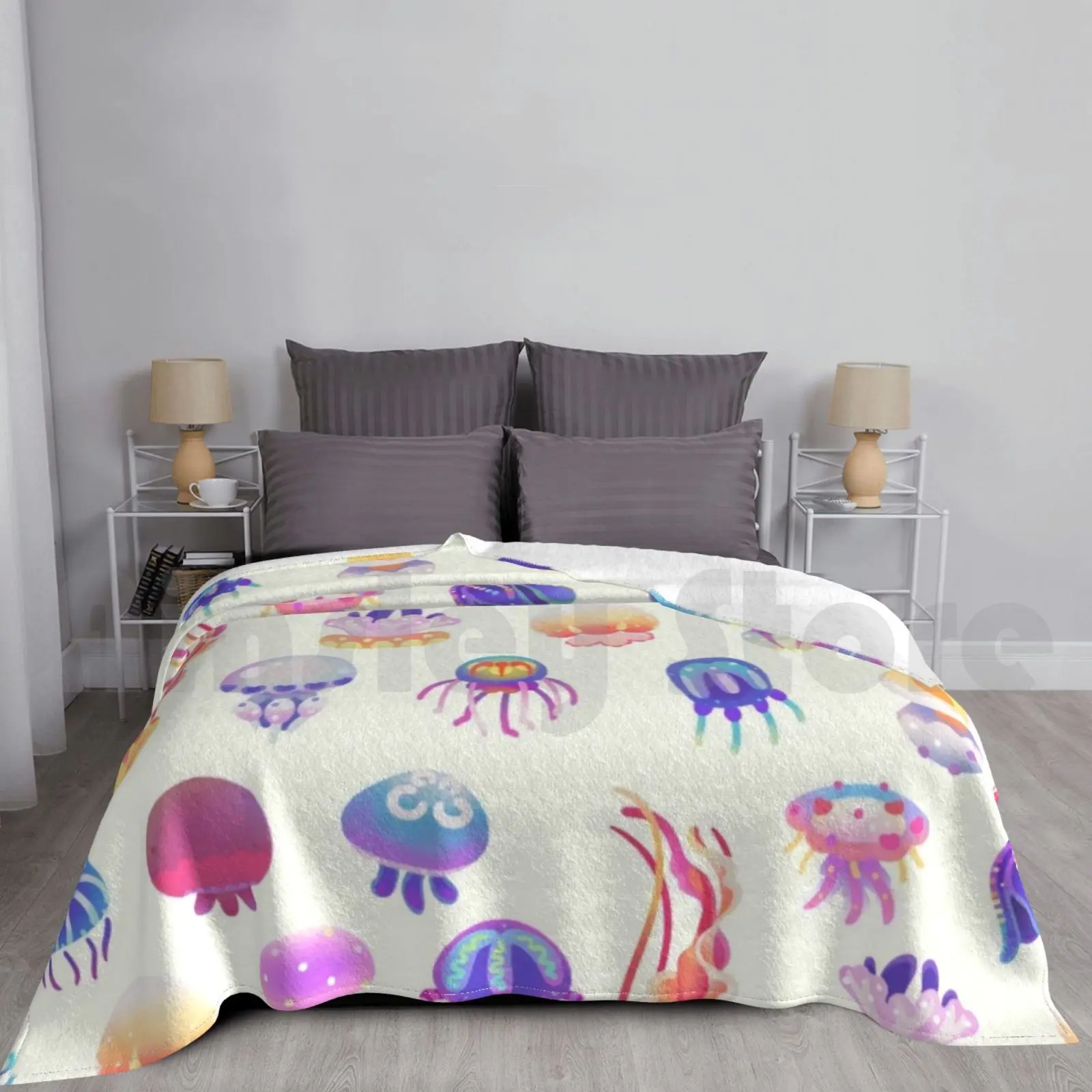 Jellyfish Day-Pastel Blanket Fashion Custom Jellyfish Marine Life Invertebrate Biology Scuba Ocean Summer Cute