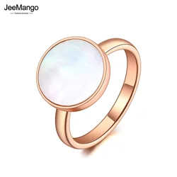 JeeMango Trendy Titanium Stainless Steel White Shell Party Ring Rose Gold Color Original Design Bohemia Ring For Women JR20051