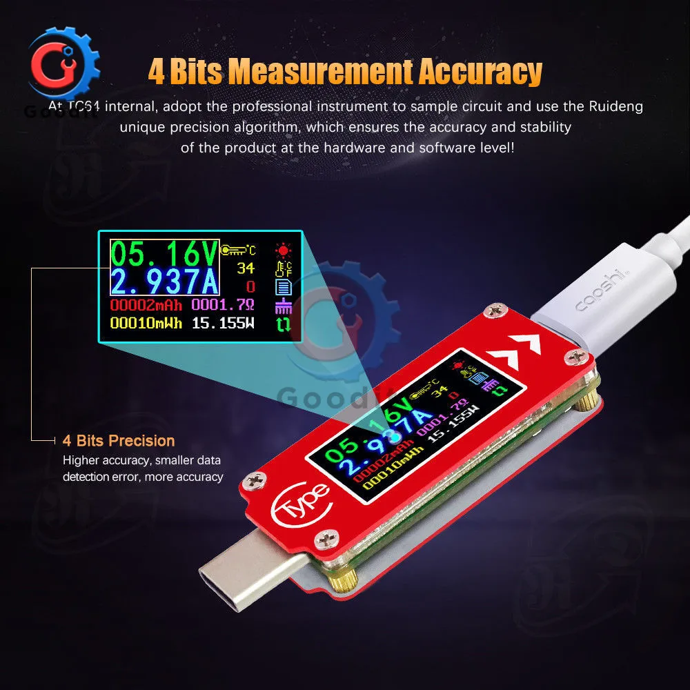 TC64 QC2.0 QC3.0 Type-C color LCD USB Voltmeter Ammeter Voltage Current Meter Multimeter Battery Charger Power Bank USB Tester