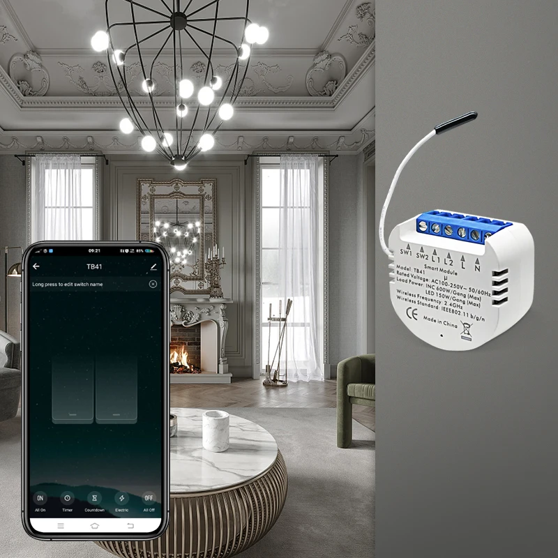 Módulo de interruptor de luz inteligente con Wifi, Control remoto por aplicación, compatible con Alexa y Google Home, Tuya, Smart Life, 2 entradas,