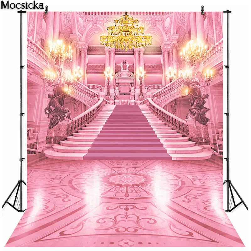 Vintage Pink Palace Backdrop For Photography Princess Girl Birthday Professional Background Artistic Portrait Photo Shoot Props