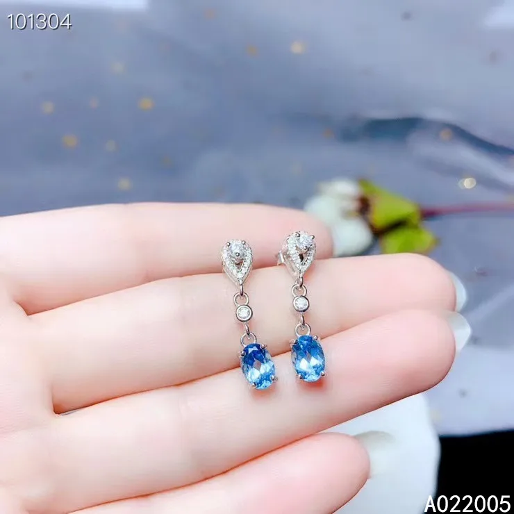 

KJJEAXCMY Fine Jewelry 925 sterling silver inlaid natural gemstone blue topaz female earrings Ear studs popular support test