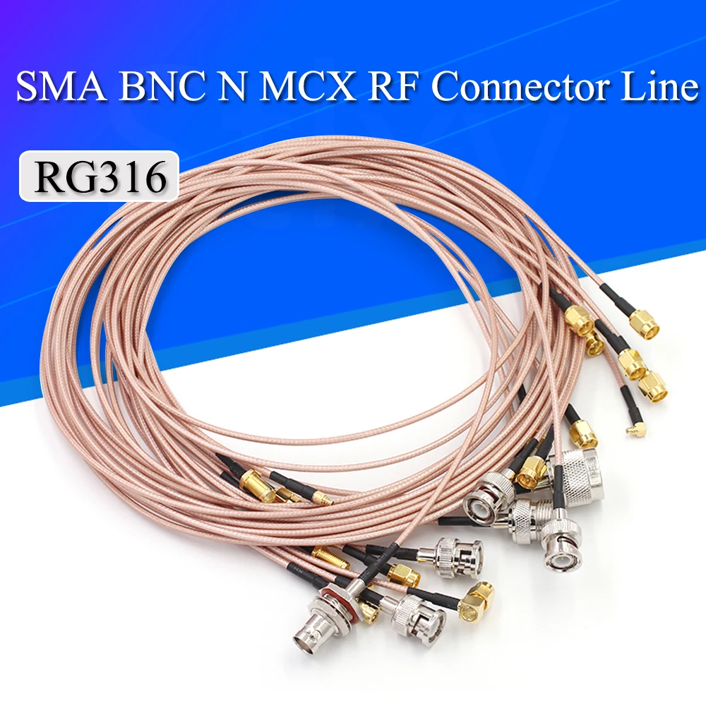 Kabel połączeniowy RF BNC na SMA męski na żeński przedłużacz RG316 N / SMA na MMCX SMB Adapter nakrętka przedłużacz grodziowy Coax