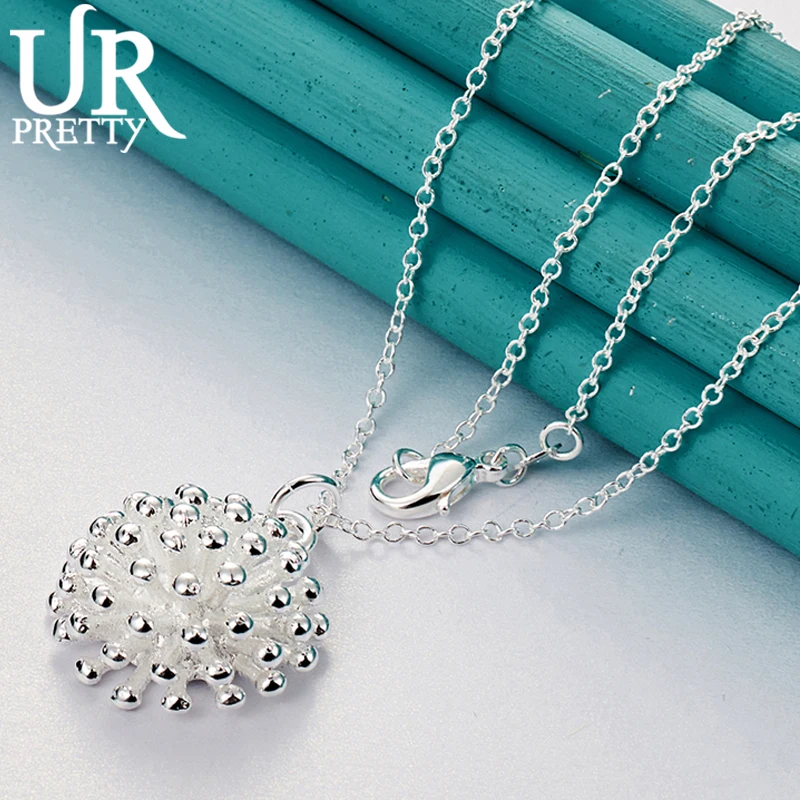 

URPRETTY 925 Sterling Silver Fireworks Pendant Necklace 16/18/20/22/24/26/28/30 Inch Snake Chain For Woman Party Wedding Jewelry