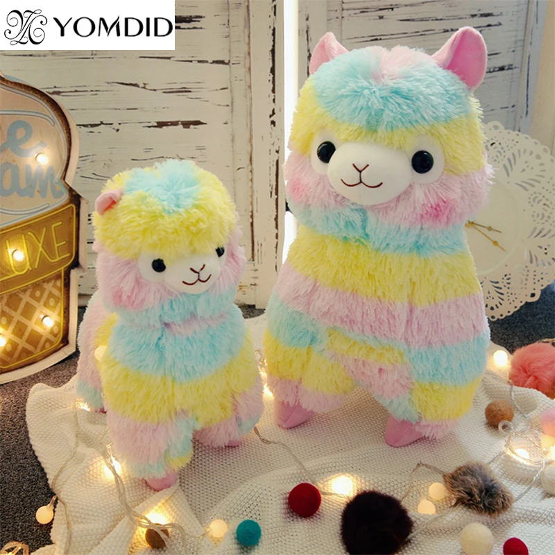 YOMDID 25/35cm/50cm Rainbow Alpaca Plush Cushion Kawaii Stuffed Cushion Cartoon Alpaca Plush Doll Christmas Children Kids Gift