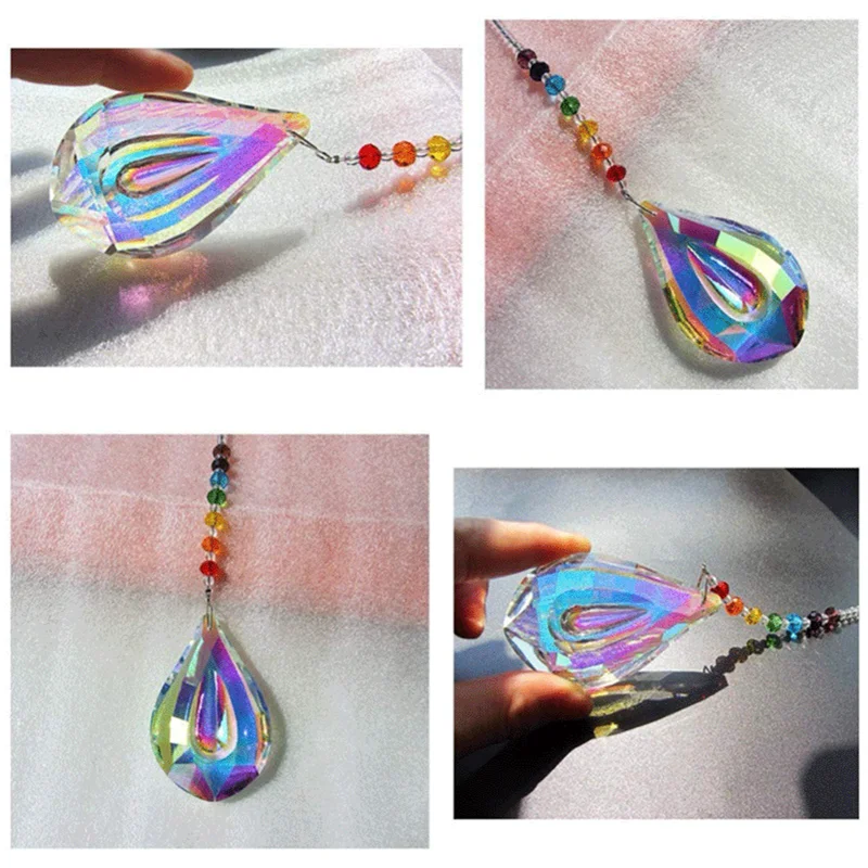 1 pz colorato goccia d'acqua cristallo prisma ciondolo arcobaleno lampadario pendente decorazione perlina di cristallo tenda pendente decorazione auto