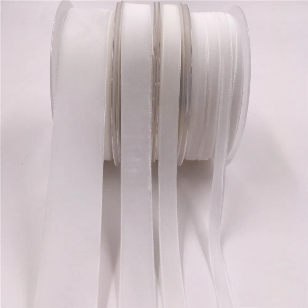 6mm 9mm 15mm 25mm White Nylon Velvet Ribbon No Elastic Single Face Fabric Trims for DIY Present Box Crafts Wrap Decoration