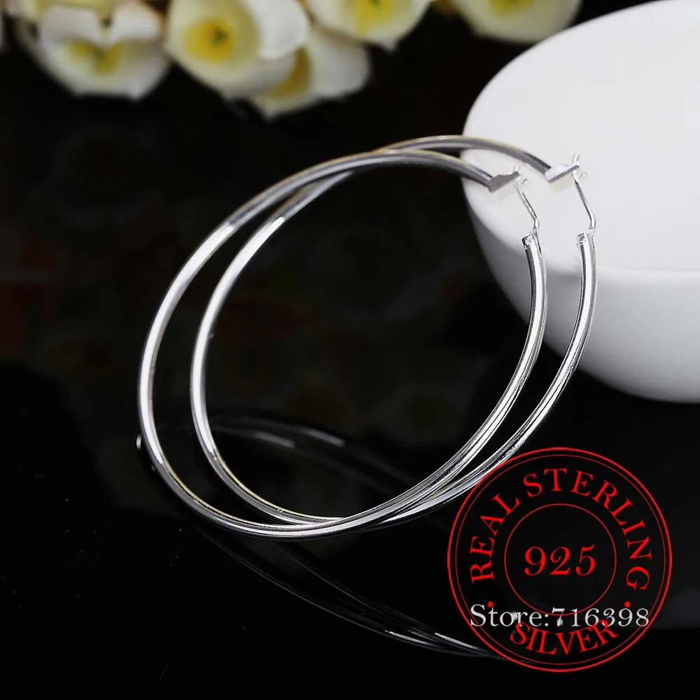 100% orecchini a cerchio in argento Sterling 925 coreano grande cerchio liscio orecchini da festa Vintage per le donne regalo di gioielli per feste