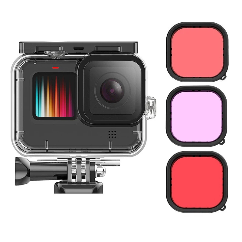 For Gopro Hero 10 11 12 Black Accessories Case Waterproof 45M Diving Filter Red Pink Purple Housing Dive Filtors For go pro Hero