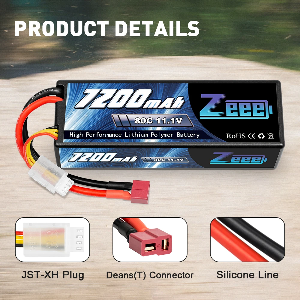 Zeee 3S Lipo Battery 11.1V 80C 7200mAh Hardcase with Deans Plug for RC Car Truck Boat RC Truggy FPV Drones Airplane Buggy Parts