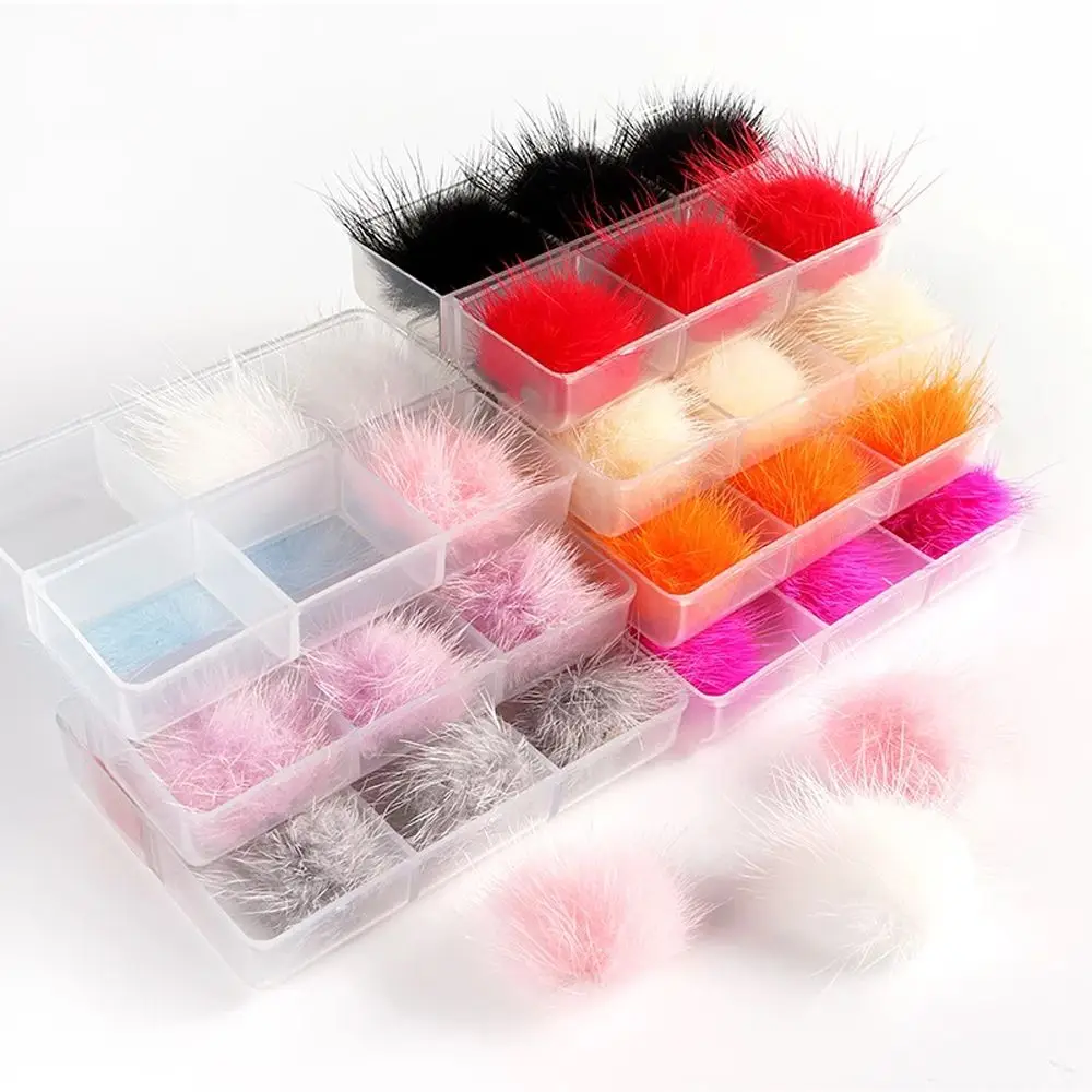 6Pcs Detachable Fluffy Pom Nail Decoration Removable 3D Nail Plush Faux Fur Balls With Magnetic Base Pompon Ball Manicure Tools