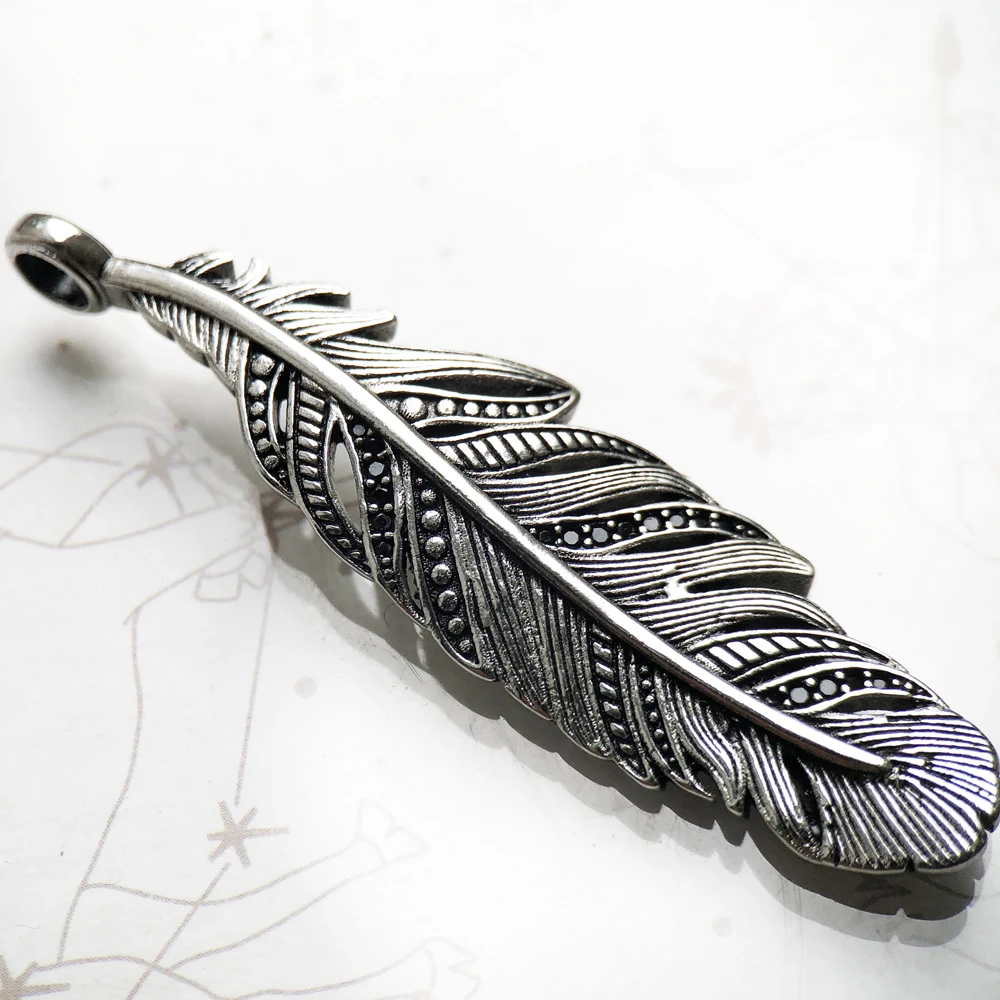 Pendant Black Feather Brand New Fine Jewelry Europe 925 Sterling Silver Accessories Vintage Gift For Women Men