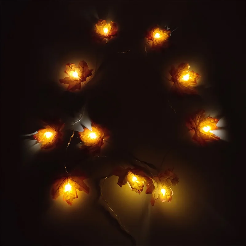 1pc 1.5meters Artificial Leaves Vine with LED Light Artificial Plants Autumn Red Maple Leaf Vines Halloween Garden Home Décor