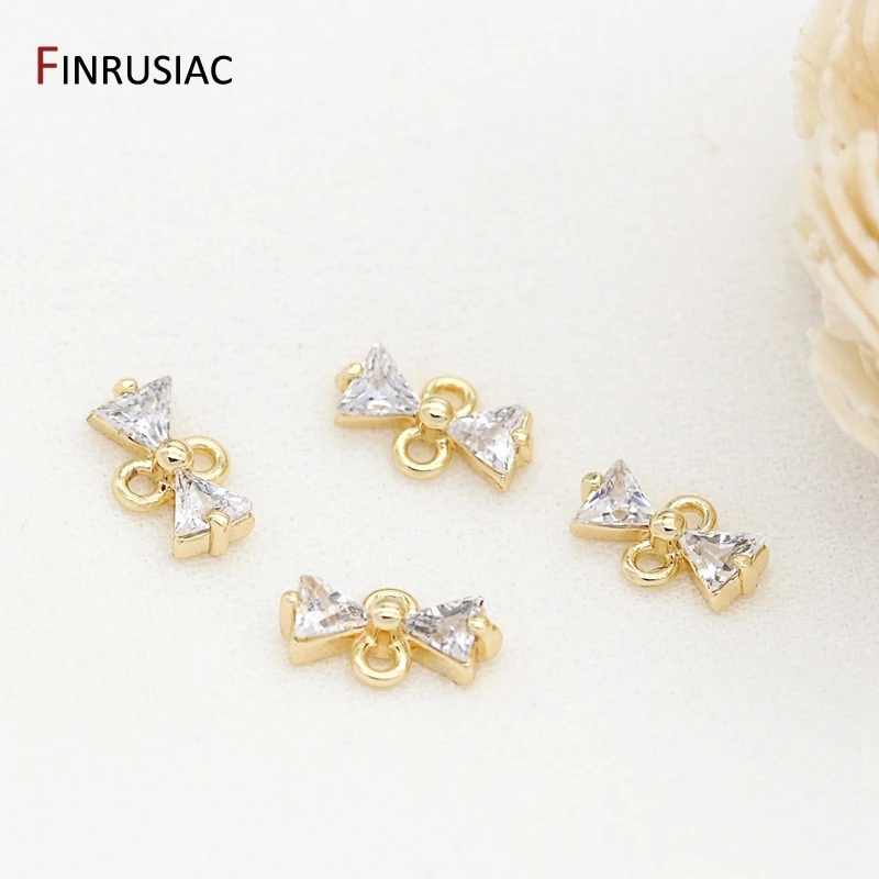 Wholesale 14k Gold Plated Zircon Small Mini Bow Connectors Charm Accessories For Bracelets Earrings Jewelry Making DIY Part