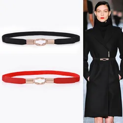 New Fashion Narrow Belts For Women Solid Black Stretch Waistbands Dress Skirt Girl HOT Gifts Sexy Gold Buckle Elastic Cummerbund