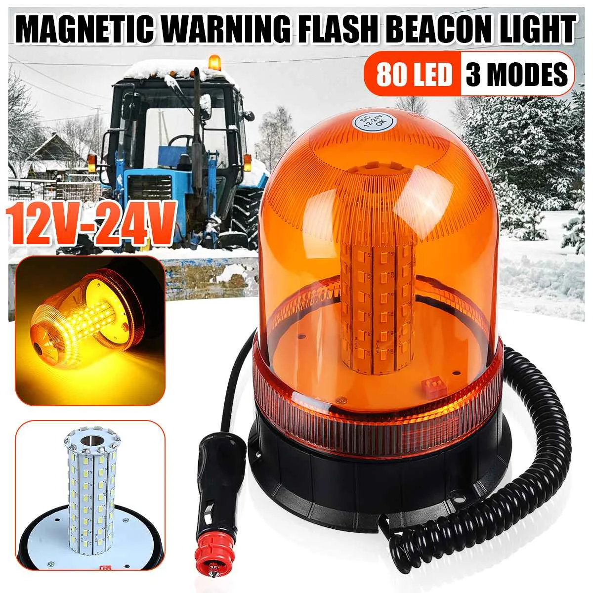 12V - 24V LED Magnetic Car Truck Strobe Light Flashing Warning Beacon Lights Circular Signal Ceiling Security Alarm Trialer