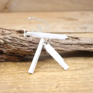 Baded the Silver Roh Edelstein Pingente, natürlicher weißer Selenit, unregelmäßige Fledermäuse, Gips, Reiki, Heilungsquarz, Schmuckkette, QC3186 12 Hauptverkaufsanhänger Selenit - №12