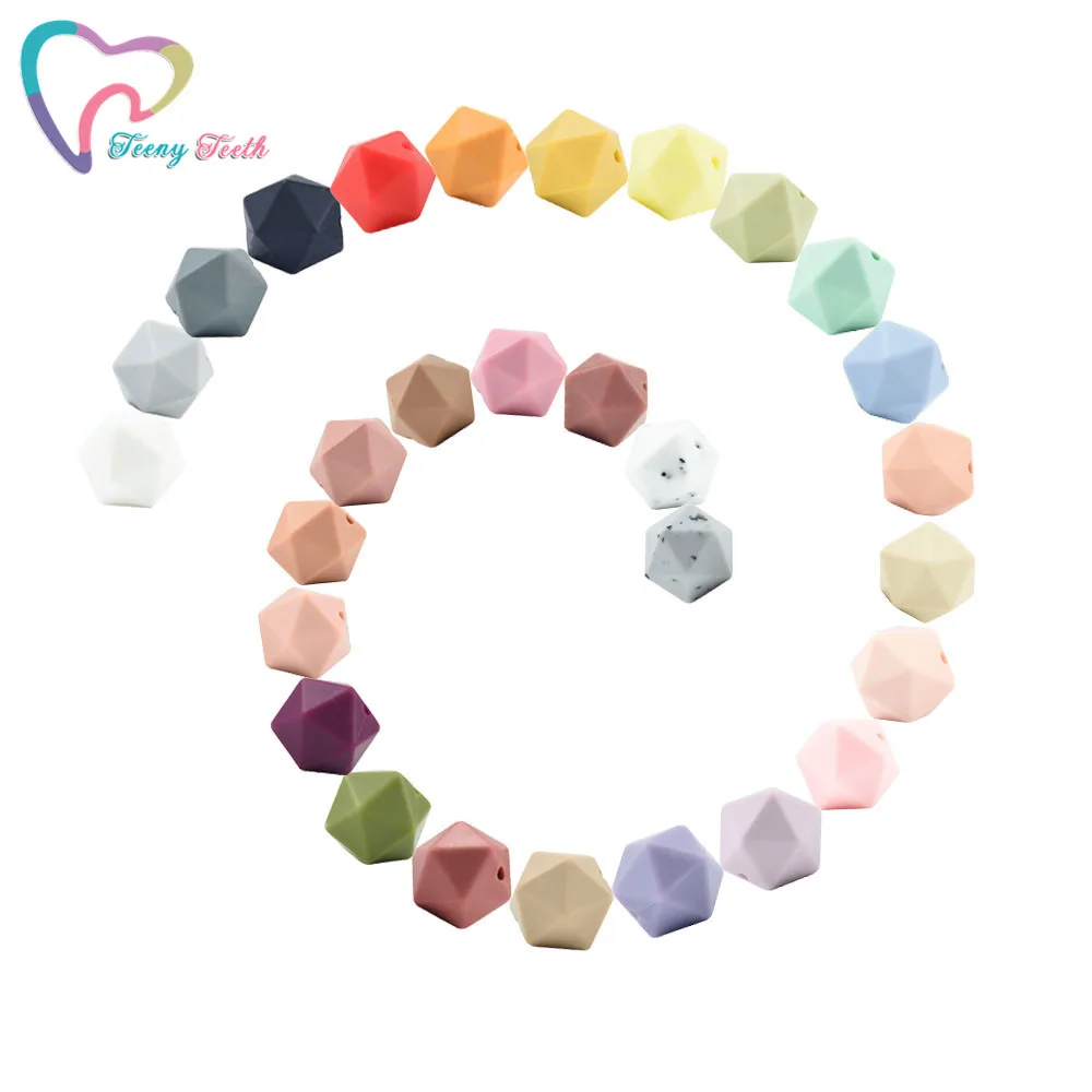 50 PCS Silicone 14 MM Icosahedron Beads BPA Free Baby Teething Cute Chewable Teether Rodents DIY Jewelry Accessories