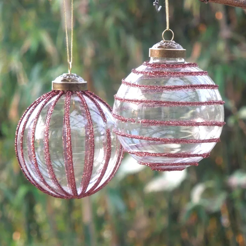 

12pcs/pack Diameter=10cm Middle Size Glass Ball Christmas Tree Hanger Red Powder Globe Home Decoration Hanging Pendant