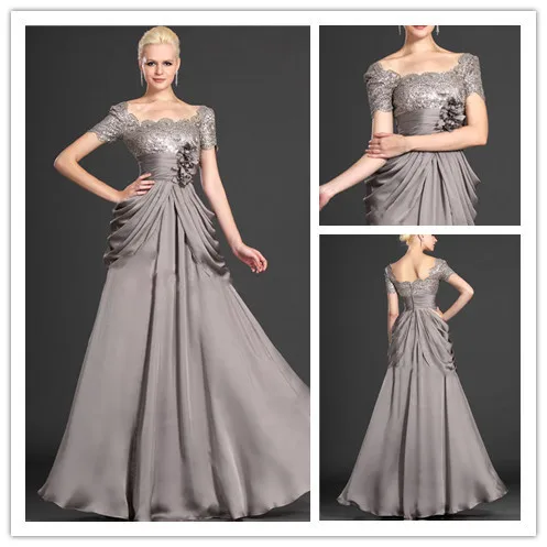 

2025 new Elegant Cap Sleeves Mother Evening Dress Modest Gray Chiffon Beaded Mother Of The Bride Dress With Sleeve Custom Made