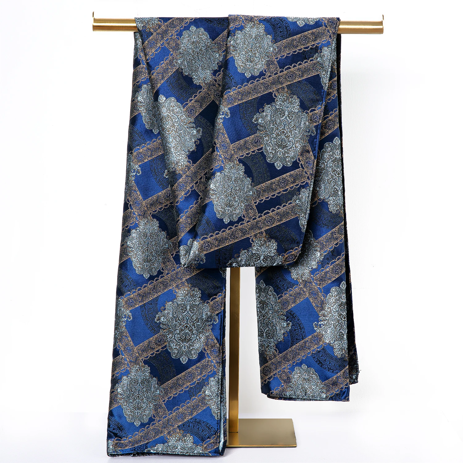 

Luxy Fashion Men Scarf Blue Floral 100% Silk Scarf Autumn Winter Casual Business Suit Shirt Scarf 160*50cm Barry.Wang