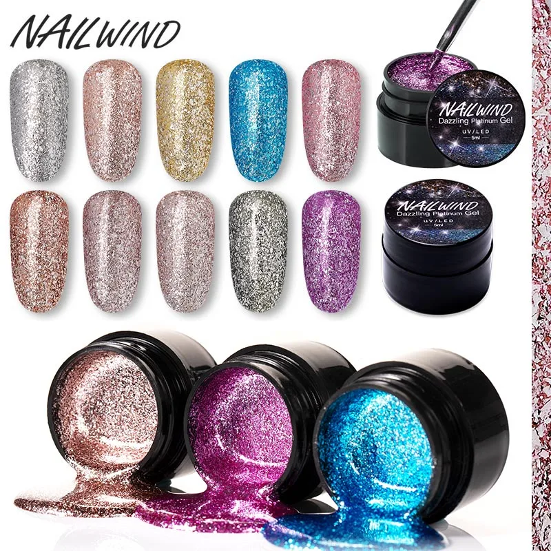 

NAILWIND UV Nail Gel Painting Glitter Platinum Dazzling Gel Nail Varnish Hybrid Semi Permanent Base Top Manicure Set