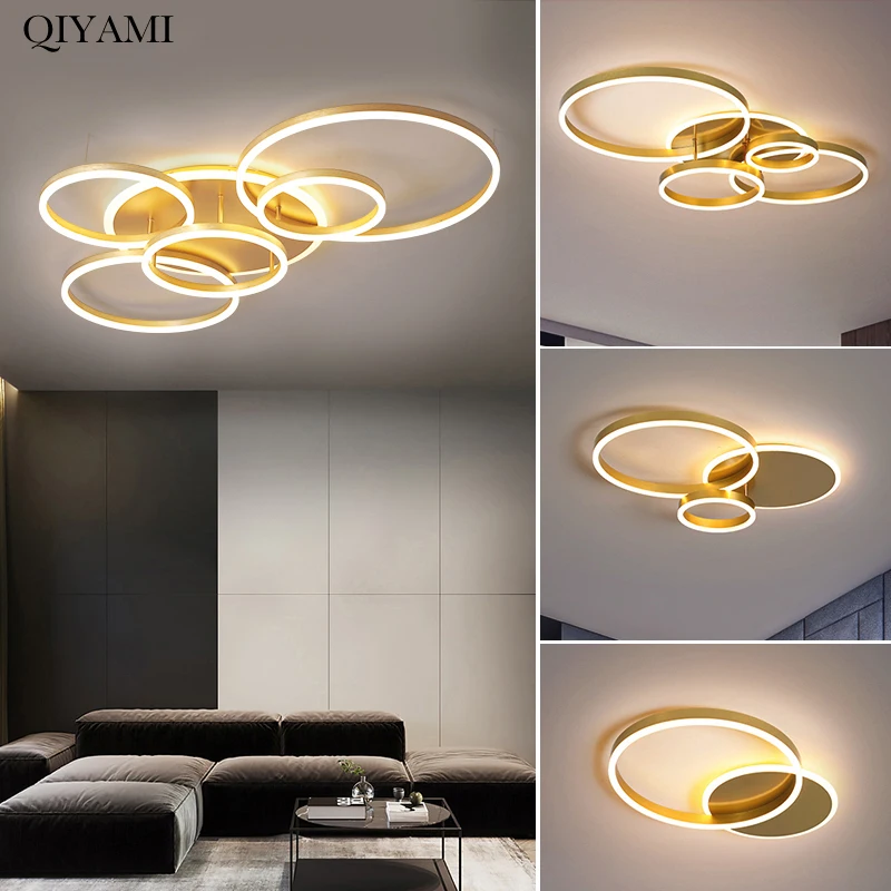 Modern Round Design Ceiling Lights For Living Room Bedroom Gold White Coffee Painted  Circle Rings Lighting Fixtures Luminaire