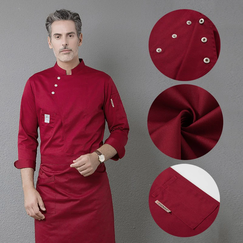 Vestes de chef à manches longues pour hommes et femmes, manteau de Chef de Restaurant de cuisine, veste de chef blanche pour femme, uniforme de