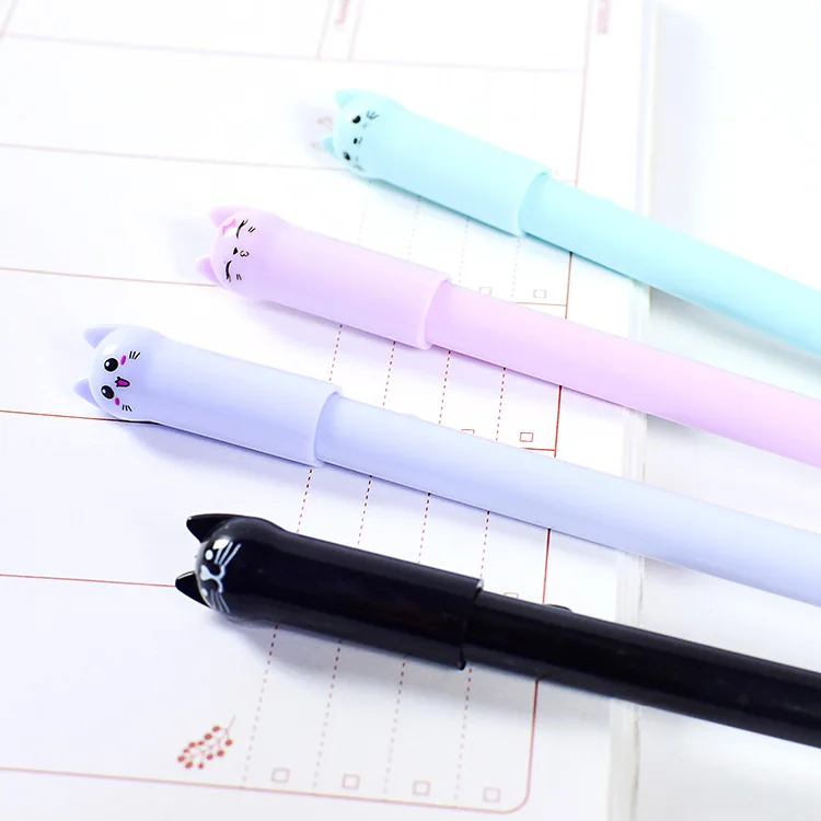 24 Pcs Wholesale Creative Gel Pen Cute Smiling Cat Pen Candy-colored Pen Stationery Kawaii School Supplies