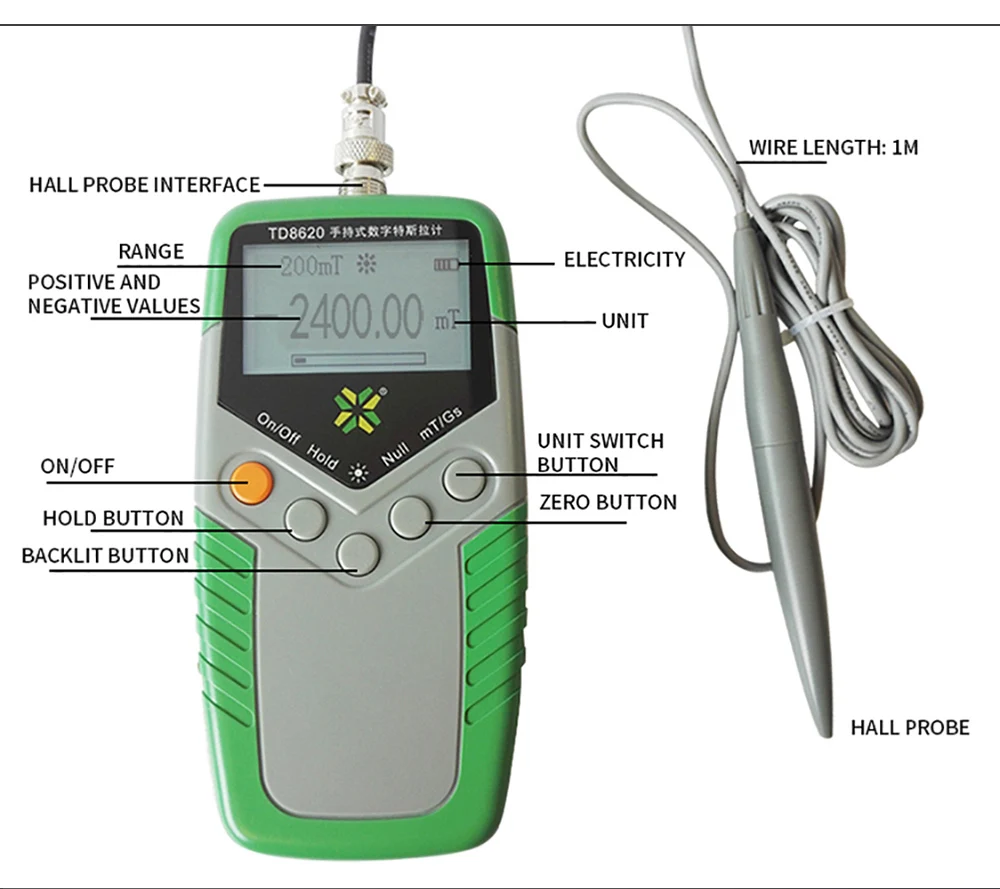 Permanent Magnet Gauss Meter Handheld Digital Tesla Meter Magnetic Flux Meter Surface Magnetic Field Test 5% 2% 1% Accuracy