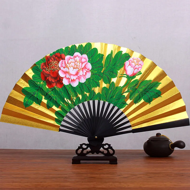 Chinese Peking Opera Fan Vintage Folding Paper Peony Fan Classical Men Performance Prop Hand Painting Fan Portable Ventilador