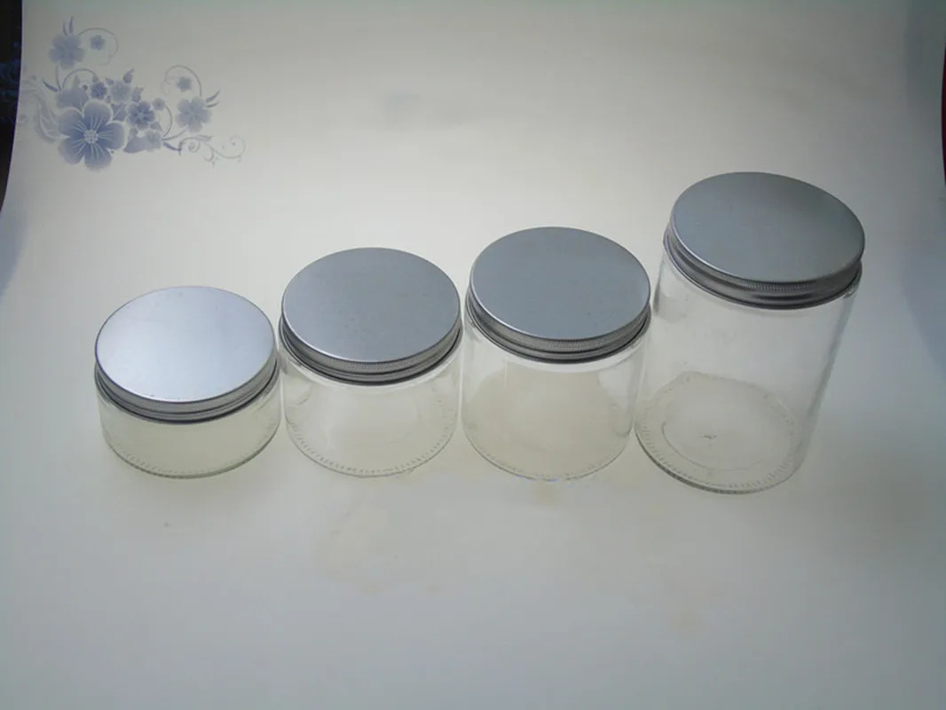 Wholesale250/400/500/750ml Makeup Container Clear Glass Jar With Aluminum Lid Sealed Cans Bird\'s Nest Container Storage Jar