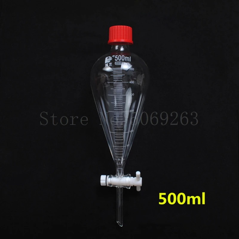 Lab Screw cap Glass Pear-shaped Separation Funnel with PTFE Stopper Laboratory Scale Pear-shaped Funnel