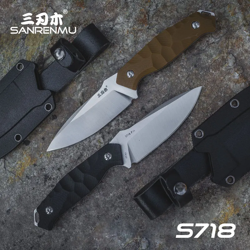 Sanrenmu S718 Fixed Blade Knife 12c27 Blade Outdoor Camping Survival Tactical Hunting with K Sheath Edc Utility Tool knives