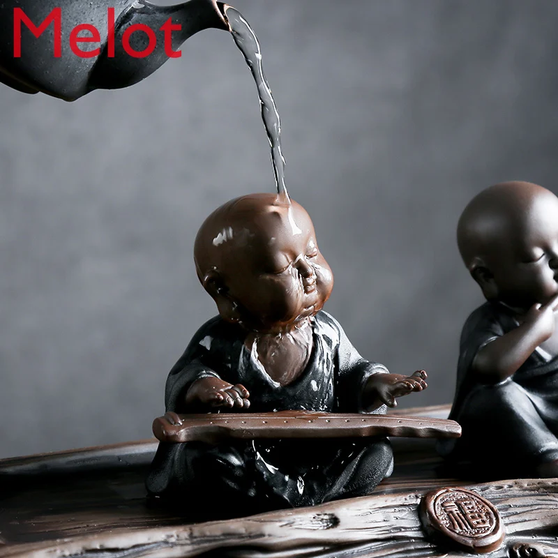 Purple Sand Fine Tea Carve Decoration Supportable Little Monk Tea  Ceremony Utensils Samanera Table Decoration Senior Gift