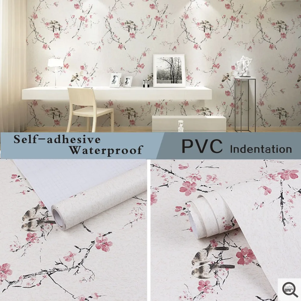 Vintage Self Adhesive Wallpapers Bird Floral Pattern Living Room Background Wall Stickers Furniture Decorative DIY Home Decor