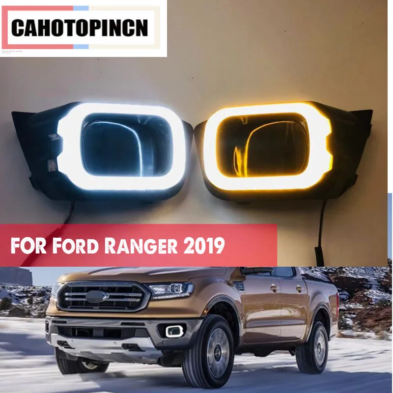 

2PCS LED Daytime Running Light For For Ford Ranger T8 2019 2020 Yellow Turning Signal Relay Waterproof Car 12V LED DRL Lamp