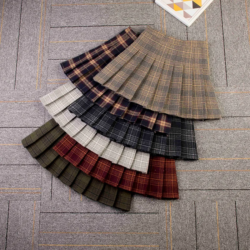 

Winter Preppy Style Japanese Plaid Kawaii Skirt Women A-Line Student School Uniform Empire Skirts Empire Casual Cute Skirt
