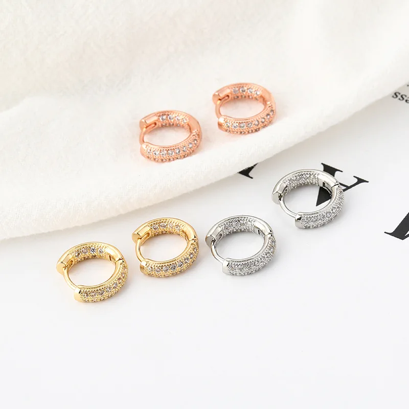 Minimalist Rose Gold Color Crystal Zirconia Circle Small Hoop Earrings Korean Fashion Elegant Women Girl Wedding Party Jewelry