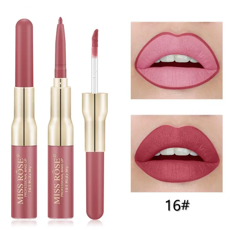 Miss Rose Double Headed Lip Liner + Lipgloss 2 In 1 Lippenstift Matte Lippen Makeup Cosmetics Maquillage 12 Kleuren TSLM1