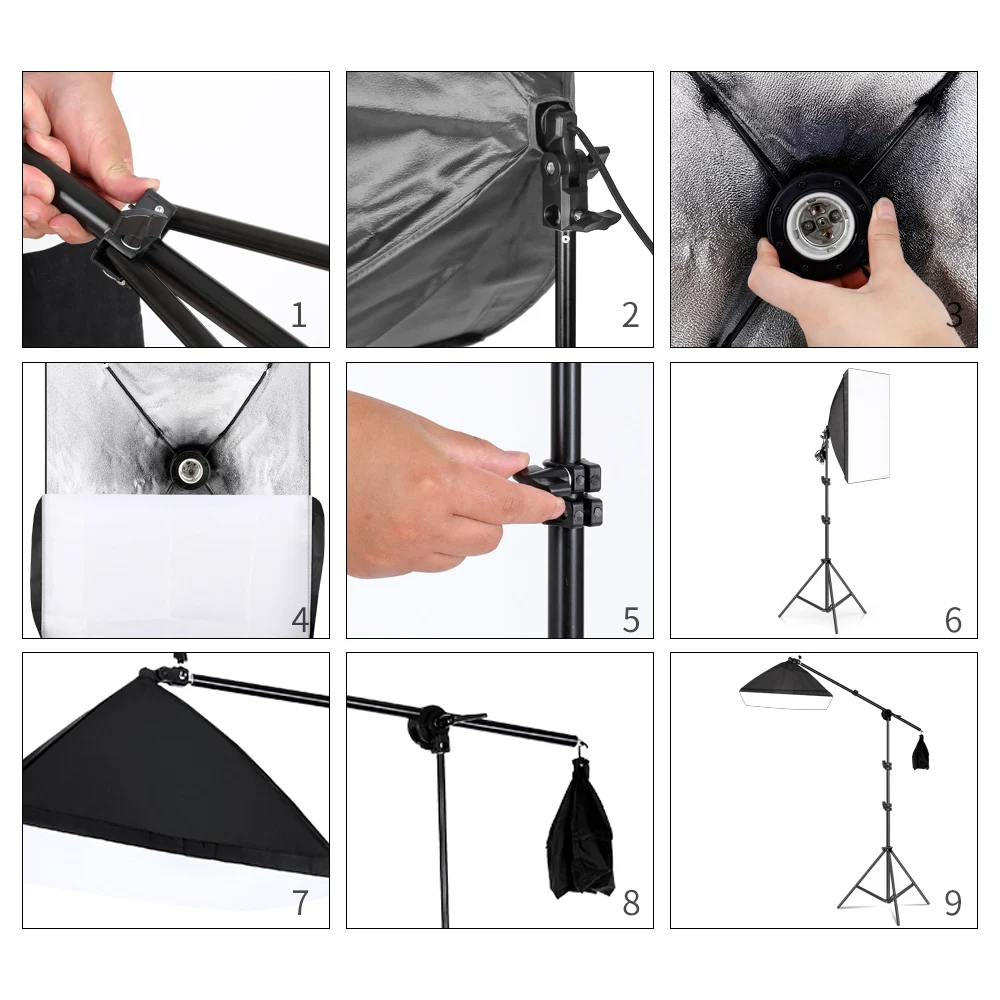 SH 3Pcs SoftBox With Sandbag Professional Photography Photo Studio Softbox Lights Lighting Kit Equipment Boom Arm