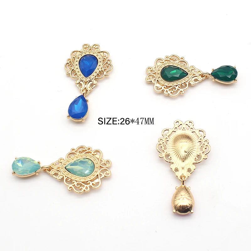 New Fashion 10 Pieces/Batch 26*47MM Mixed Color Water Drop Alloy Gold Flat Drop Drop Pendant DIY Jewelry Accessories