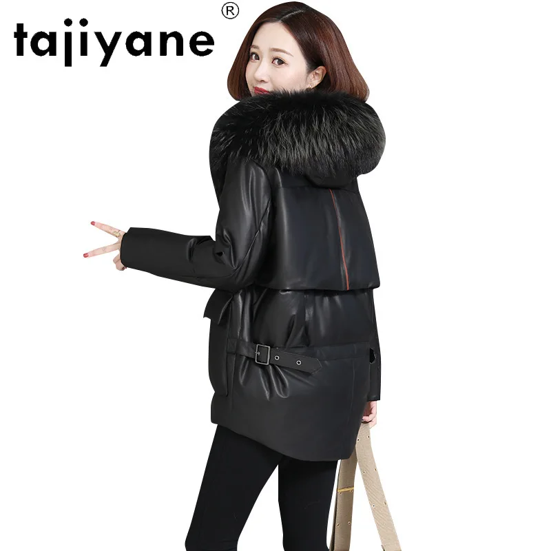 Tajiyane Real Leather Clothes for Women White Duck Down Coat Woman Natural Raccoon Fur Collar Hooded Parkas Femme Veste TN1322