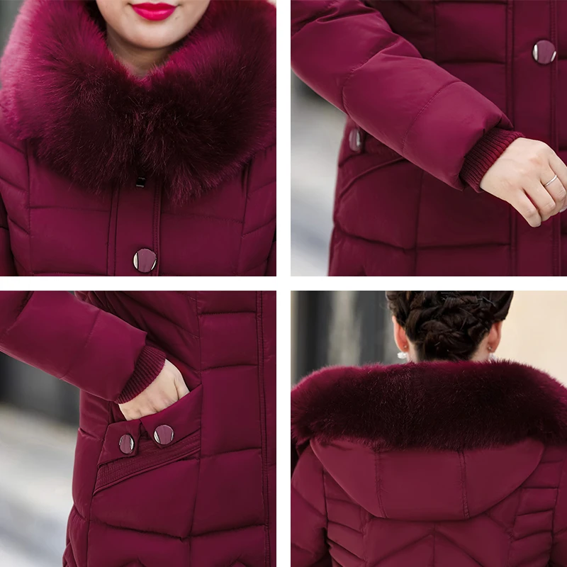 Nice Winter Long Jacket For Women Solid Parka Mujer Plus Size Thicken Hooded With Fur Collar Buttons Outwear Coat Invierno Mujer