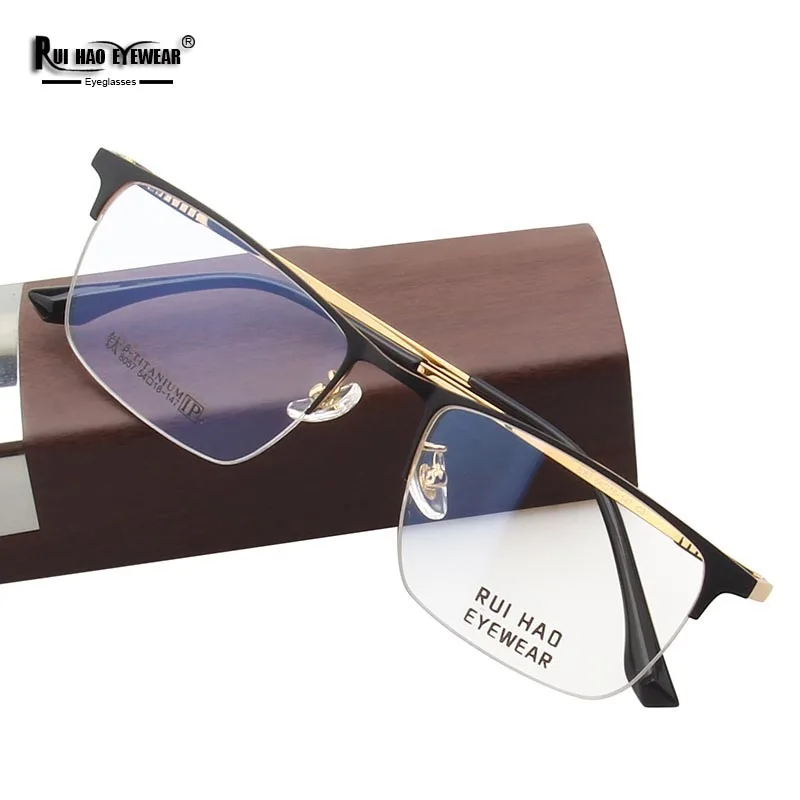 Titanium Alloy Glasses Frame Half Rimless Eyeglasses Men Concise Business Spectacles Prescription Frame Rui Hao Eyewear