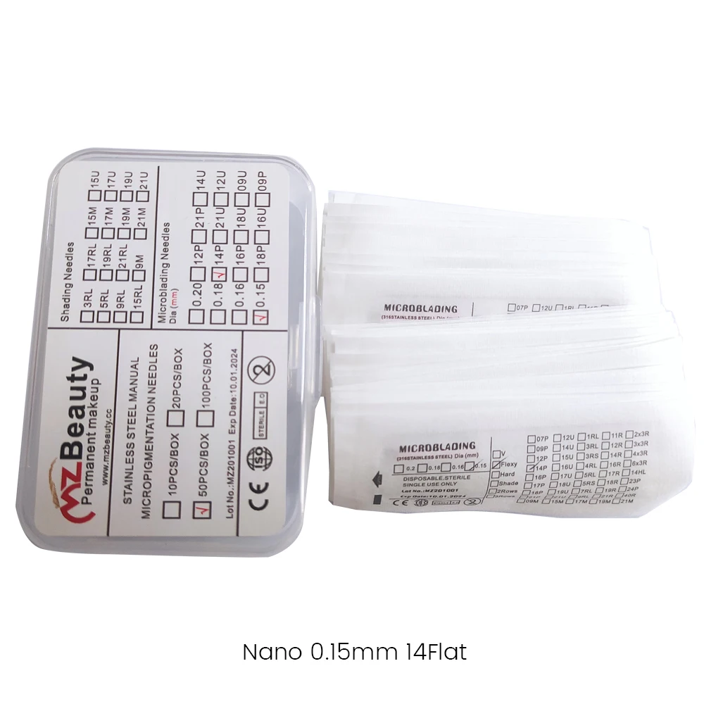 Dermograph Micropigmentation Tebori Microblading Sheets Needles 0.15MM 14Flat Semi-Permanent Makeup Microblade  Supplies