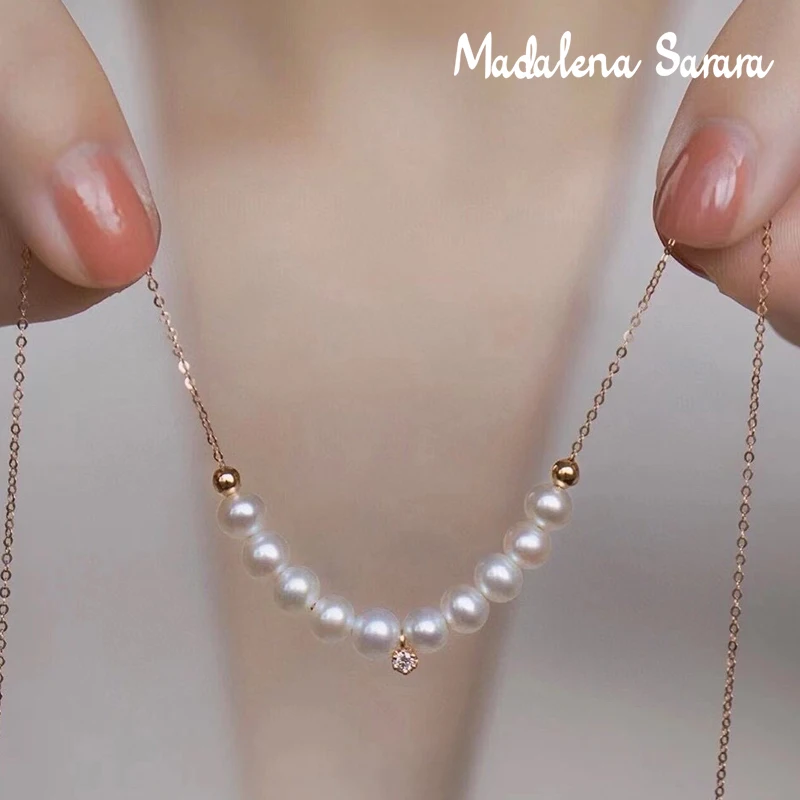 MADALENA SARARA AAA 7-8mm Freshwater Pearl 18K Gold Chain Women Necklace White Color Pearl Smile Au750 Handmade