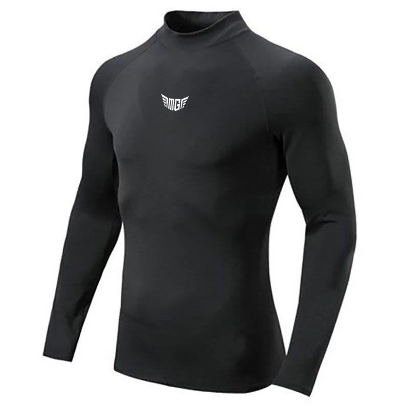 Compression Shirt Running Long Sleeve T-shirt Men Hight Collar Quick Dry Sportswear Elasticity Tight Bodybuilding Gym Clothing