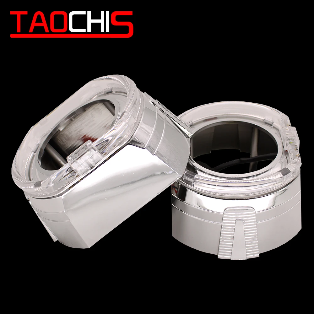 TAOCHIS 2.5 Inches MINI H1 Bi Xenon Projector Lens Shroud 136 Car Headlights Mask Chrome Light Guide Angel Eyes White Red Blue