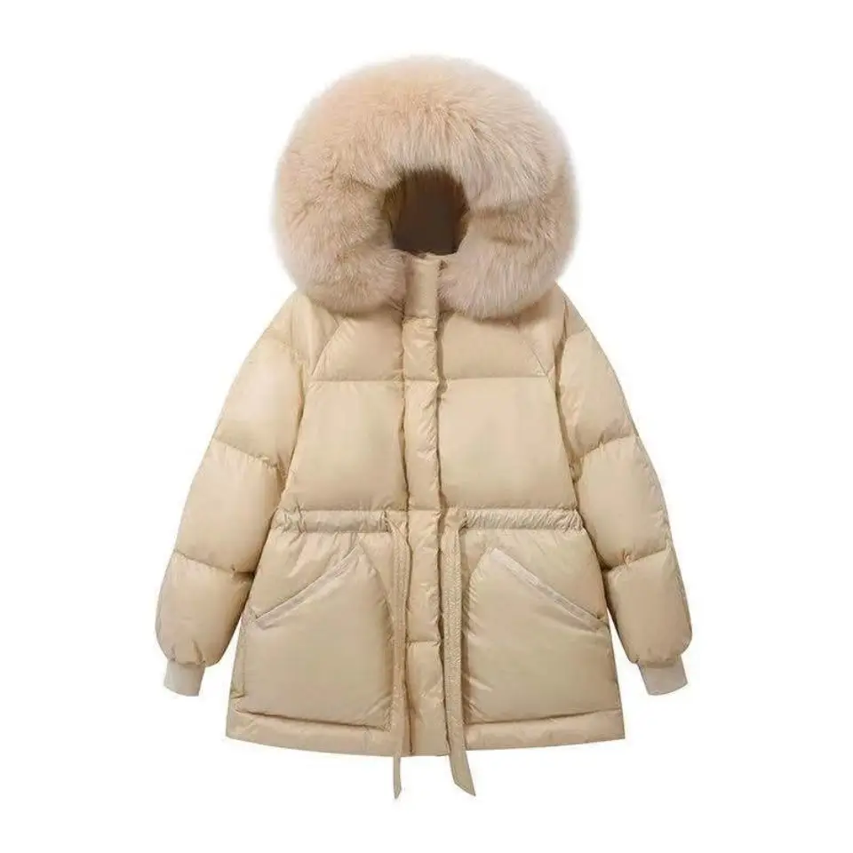 2021 Winter Women\'s Down Parka Jacket Jacket White Duck Down Parka Thicken Coat Fur Hooded Thicken Warm Down Jacket